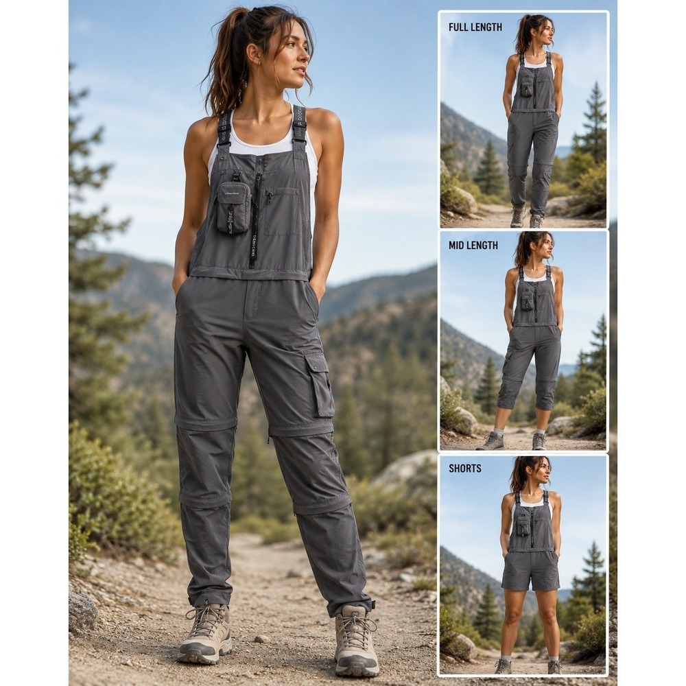 Outdoor Voices RecTrek Zip-Off Overalls Womens S Convertible Cargo Gray